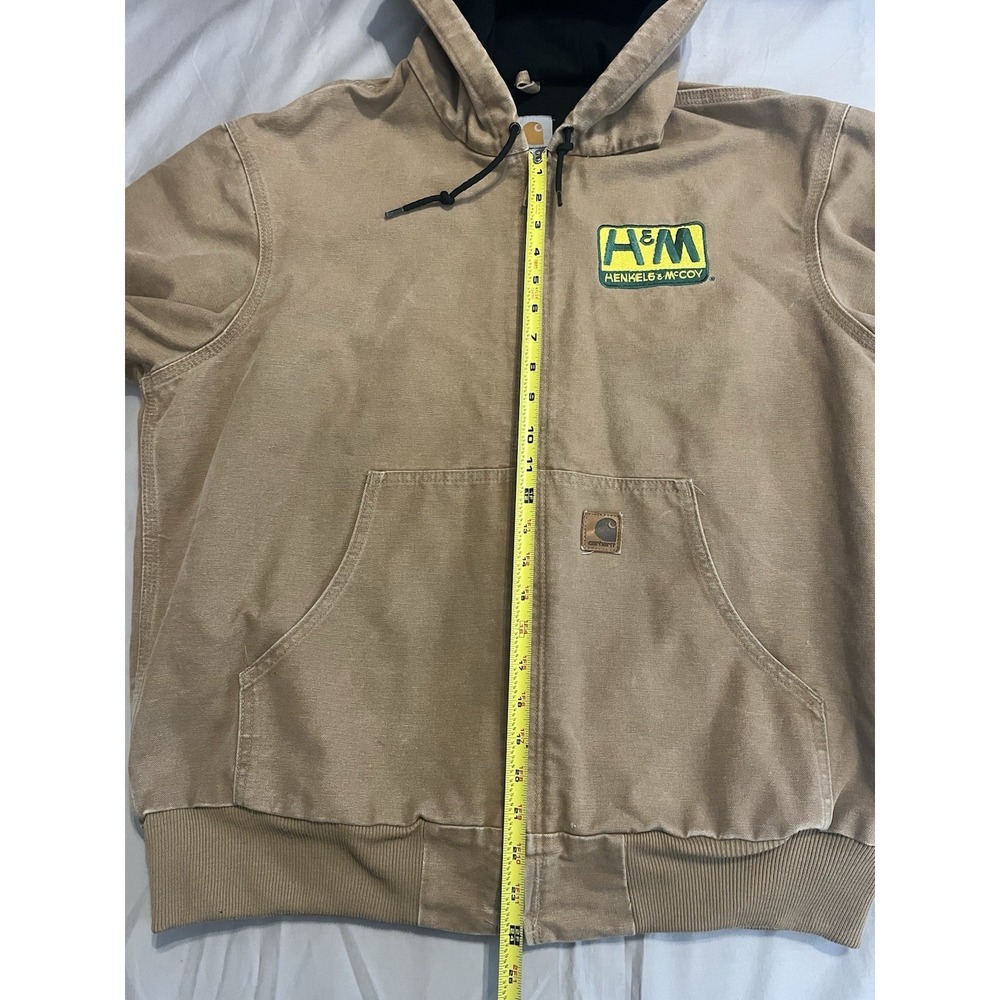 Carhartt Jacket Henkles & McCoy J25 CML Hooded Coat Tan Work Wear Distressed L - Picture 4 of 16